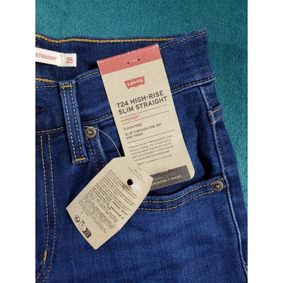 Levis 724 Jeans Size 0 Short Womens Blue Pants Stretch High Rise Straight NWT - Picture 3 of 16